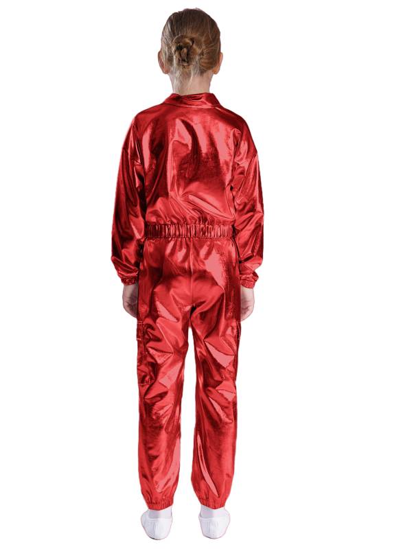 Kids 2pcs Metallic Long Sleeve Jacket and Shiny Pants Set for Jazz Dance thumb
