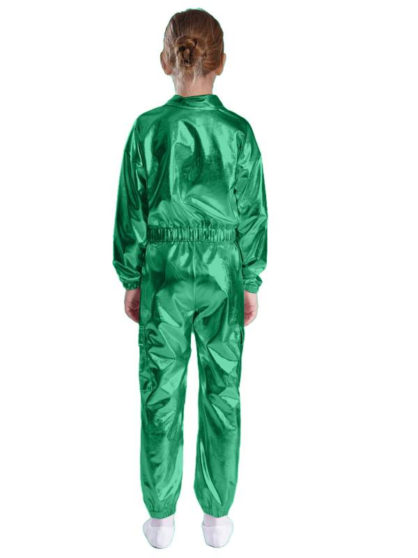 Kids 2pcs Metallic Long Sleeve Jacket and Shiny Pants Set for Jazz Dance thumb