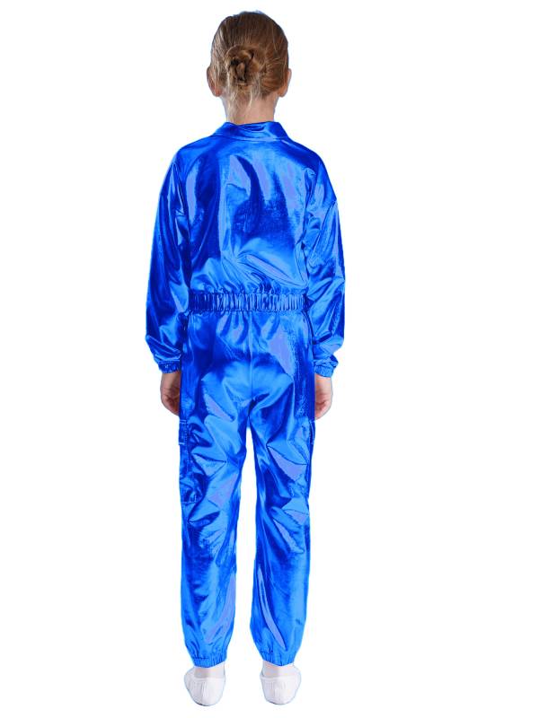 Kids 2pcs Metallic Long Sleeve Jacket and Shiny Pants Set for Jazz Dance thumb