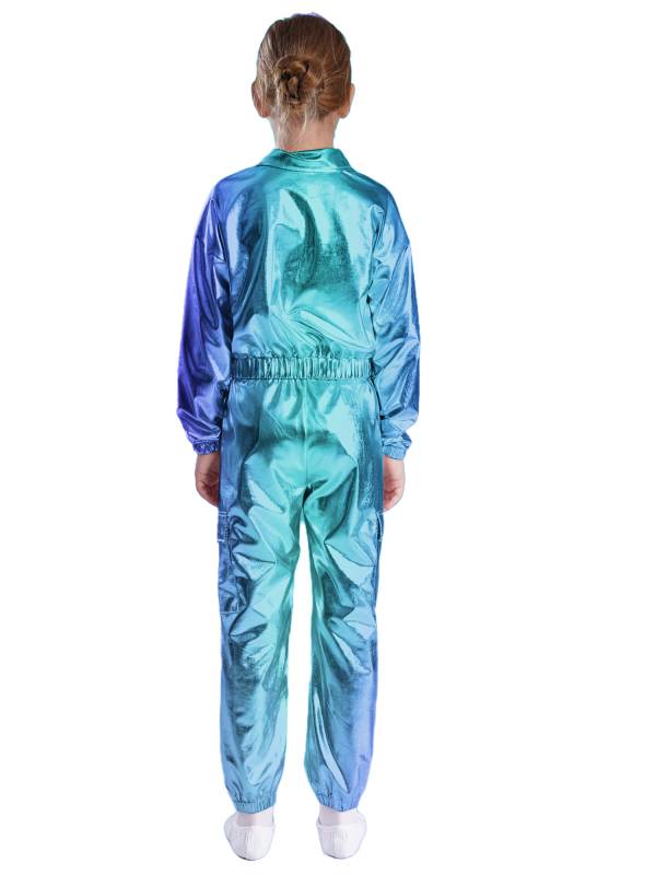 Kids 2pcs Metallic Long Sleeve Jacket and Shiny Pants Set for Jazz Dance thumb