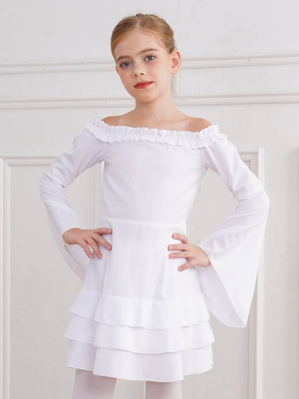 Girls Long Sleeve Off the Shoulder Ruffle Vintage Victorian Pirate Costume Dress thumb