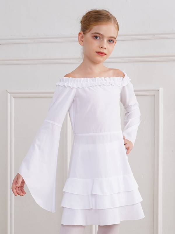 Girls Long Sleeve Off the Shoulder Ruffle Vintage Victorian Pirate Costume Dress thumb