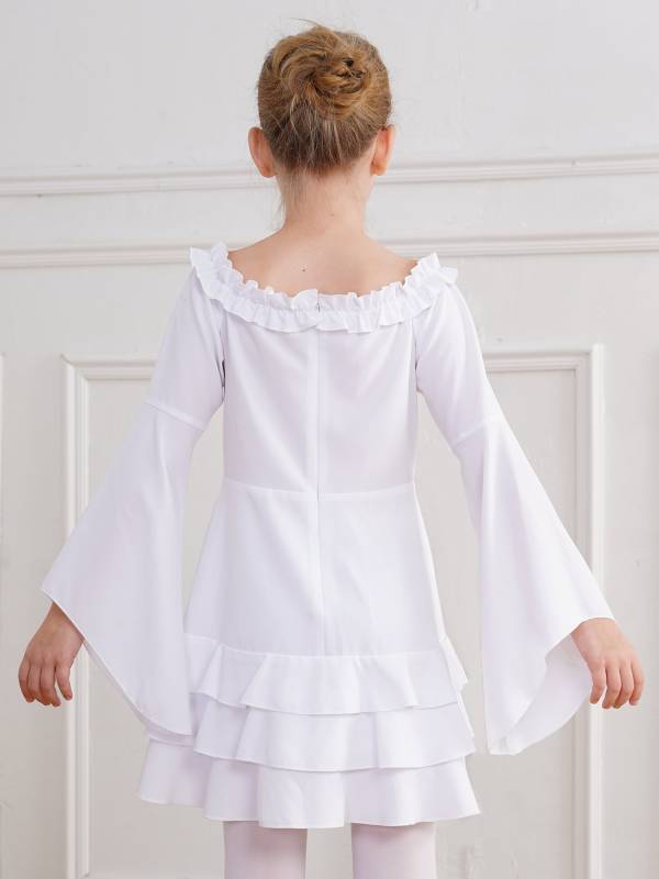 Girls Long Sleeve Off the Shoulder Ruffle Vintage Victorian Pirate Costume Dress thumb