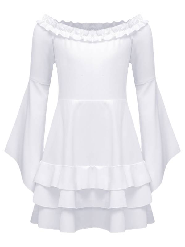 Girls Long Sleeve Off the Shoulder Ruffle Vintage Victorian Pirate Costume Dress thumb