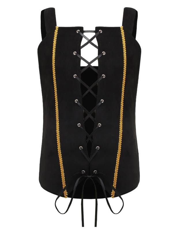 Girls Vintage Lace-up Suede Victorian Pirate Costume Vest thumb