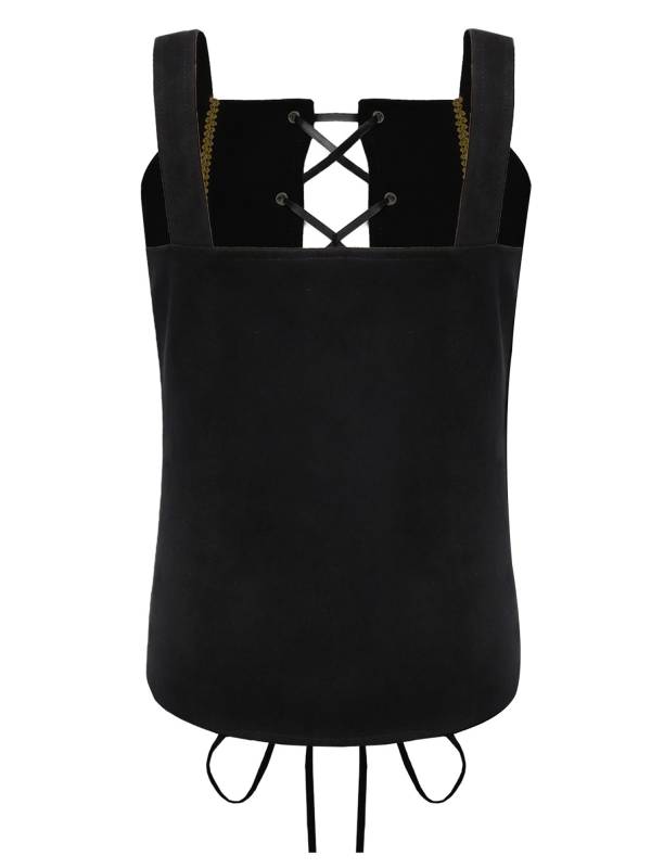 Girls Vintage Lace-up Suede Victorian Pirate Costume Vest thumb