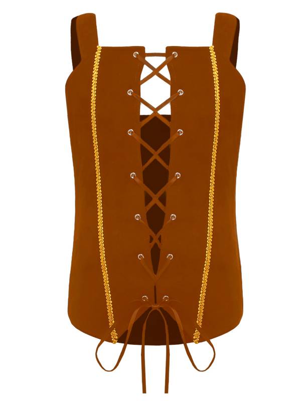Girls Vintage Lace-up Suede Victorian Pirate Costume Vest thumb