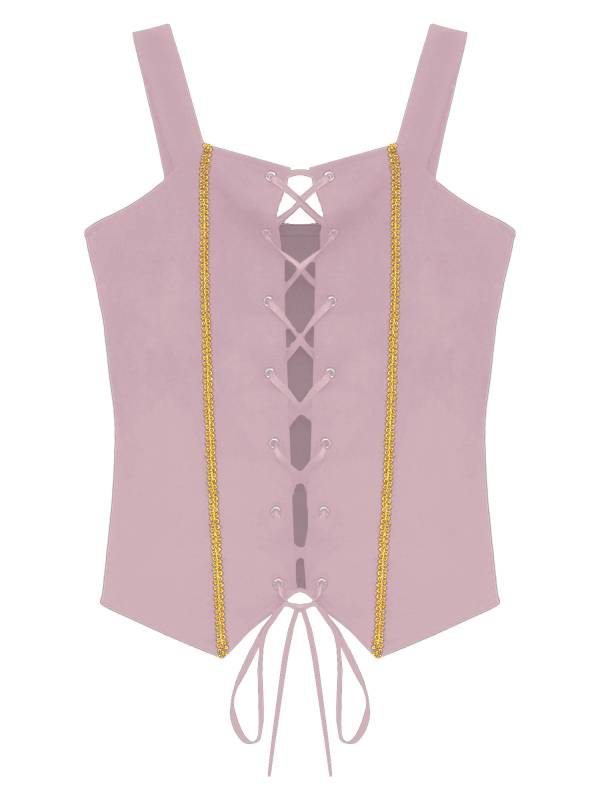 Girls Vintage Lace-up Suede Victorian Pirate Costume Vest thumb