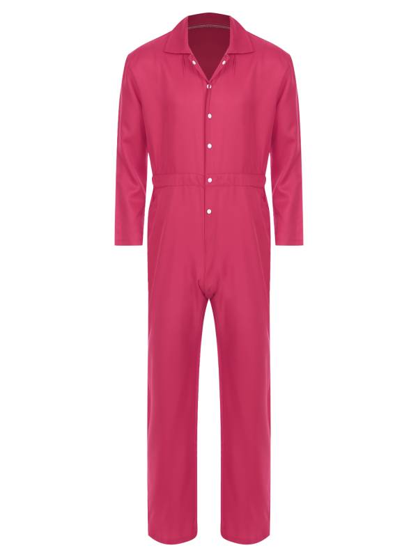 Men Turn-down Collar Long Sleeve Button-up Worker Coveralls Jumpsuit thumb