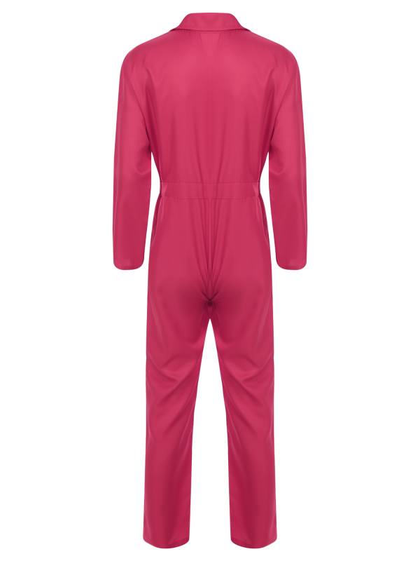 Men Turn-down Collar Long Sleeve Button-up Worker Coveralls Jumpsuit thumb