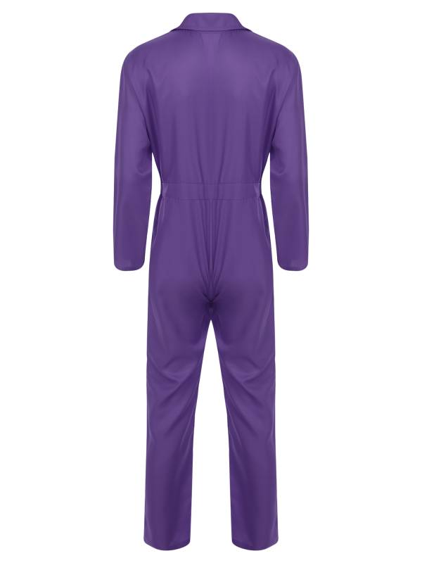Men Turn-down Collar Long Sleeve Button-up Worker Coveralls Jumpsuit thumb