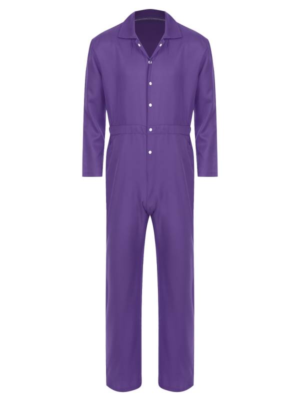 Men Turn-down Collar Long Sleeve Button-up Worker Coveralls Jumpsuit thumb