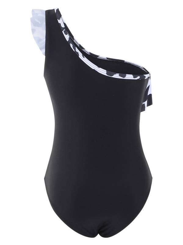 Girl One Shoulder Sleeveless Ruffle Hawaiian One Piece Swimsuit thumb