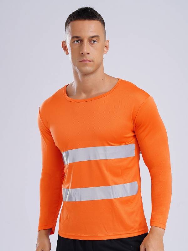 Men Moisture-Wicking Long Sleeves Reflective Stripe Sports T-shirt thumb