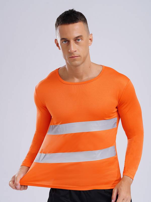 Men Moisture-Wicking Long Sleeves Reflective Stripe Sports T-shirt thumb