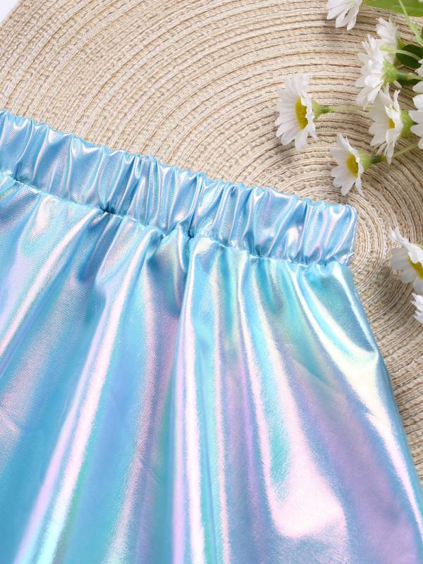 Kids Girls Metallic A-Line Miniskirt for Cheerleading Dance thumb