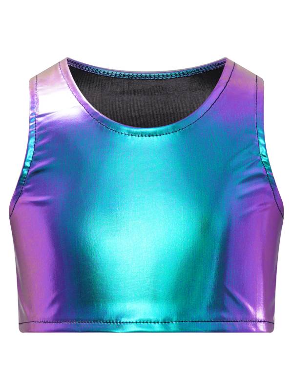 Kids Girls Metallic Sleeveless Jazz Dance Crop Top thumb