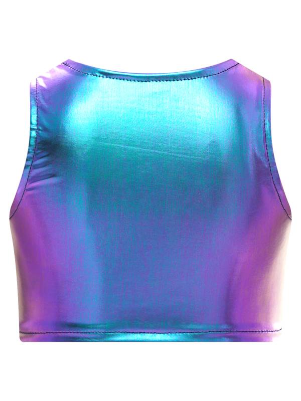 Kids Girls Metallic Sleeveless Jazz Dance Crop Top thumb