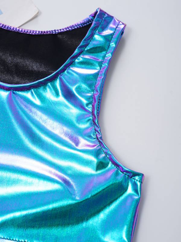 Kids Girls Metallic Sleeveless Jazz Dance Crop Top thumb