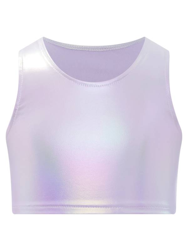 Kids Girls Metallic Sleeveless Jazz Dance Crop Top thumb