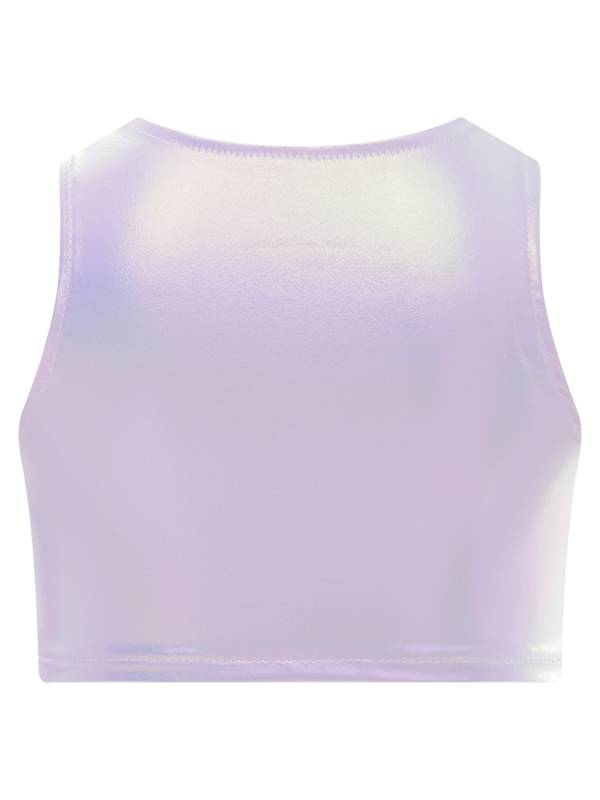 Kids Girls Metallic Sleeveless Jazz Dance Crop Top thumb