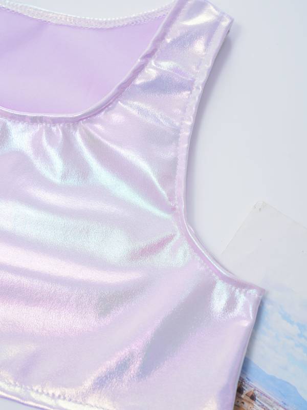 Kids Girls Metallic Sleeveless Jazz Dance Crop Top thumb