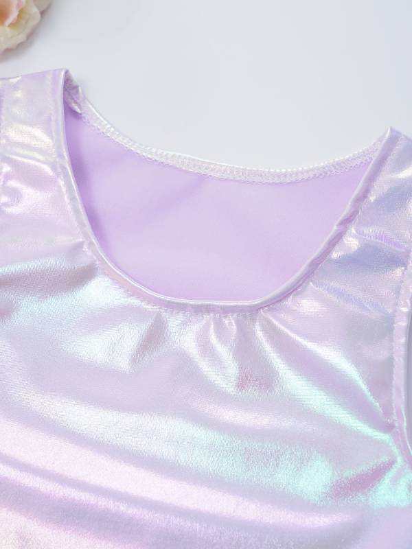 Kids Girls Metallic Sleeveless Jazz Dance Crop Top thumb