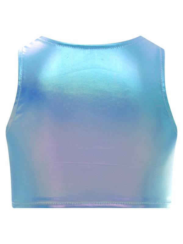 Kids Girls Metallic Sleeveless Jazz Dance Crop Top thumb