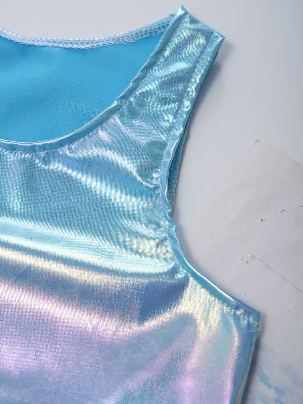 Kids Girls Metallic Sleeveless Jazz Dance Crop Top thumb