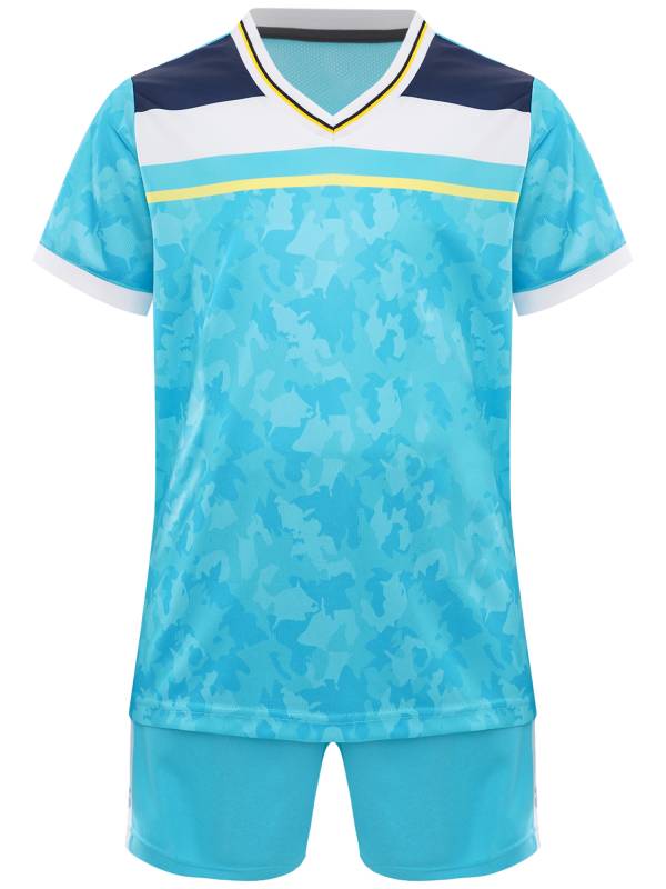 Kids Boys V-neck Short Sleeve Jersey T-shirt and Shorts Football Sports Set thumb