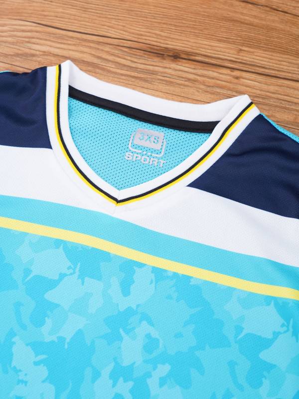 Kids Boys V-neck Short Sleeve Jersey T-shirt and Shorts Football Sports Set thumb