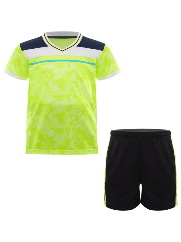 Kids Boys V-neck Short Sleeve Jersey T-shirt and Shorts Football Sports Set thumb