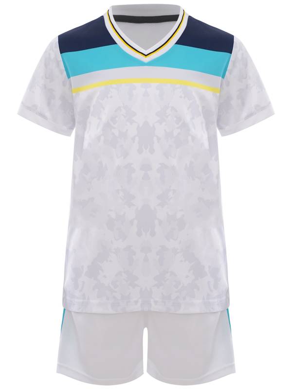Kids Boys V-neck Short Sleeve Jersey T-shirt and Shorts Football Sports Set thumb