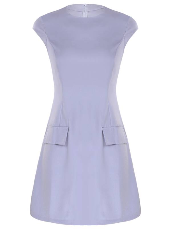Women Round Neck Cap Sleeve Solid Color A-Line Party Dress thumb