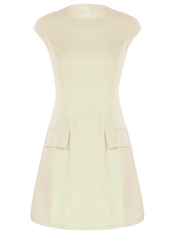 Women Round Neck Cap Sleeve Solid Color A-Line Party Dress thumb