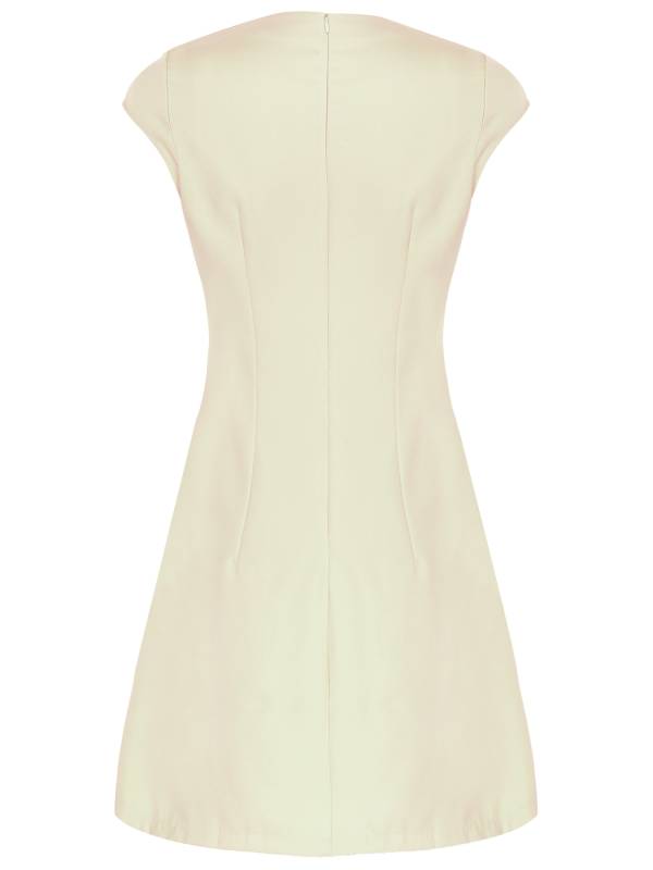 Women Round Neck Cap Sleeve Solid Color A-Line Party Dress thumb