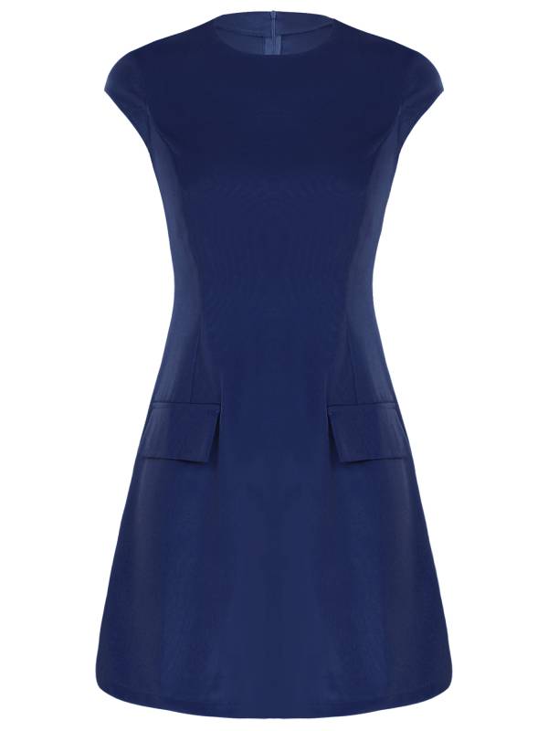 Women Round Neck Cap Sleeve Solid Color A-Line Party Dress thumb