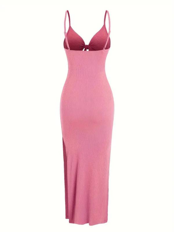 Women V Neck Backless Side Slit Maxi Bodycon Dress for Beach Vacation thumb