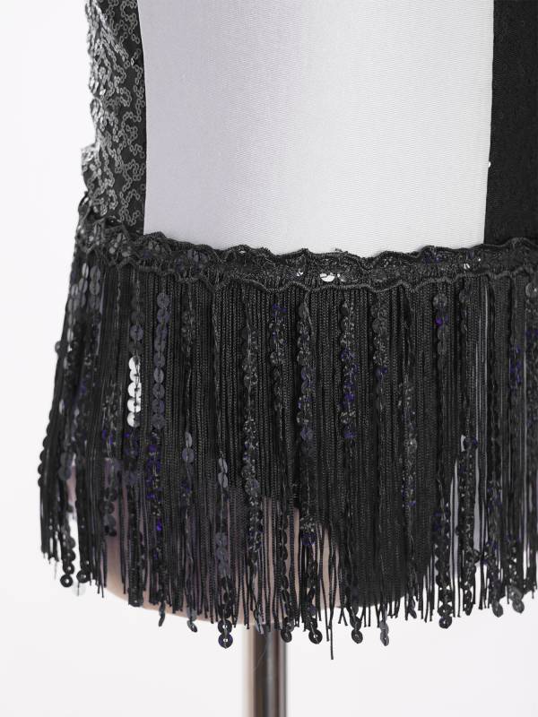 Girls Sequin Tassel Latin Dance Dress Sleeveless Color Block Jazz Costume thumb