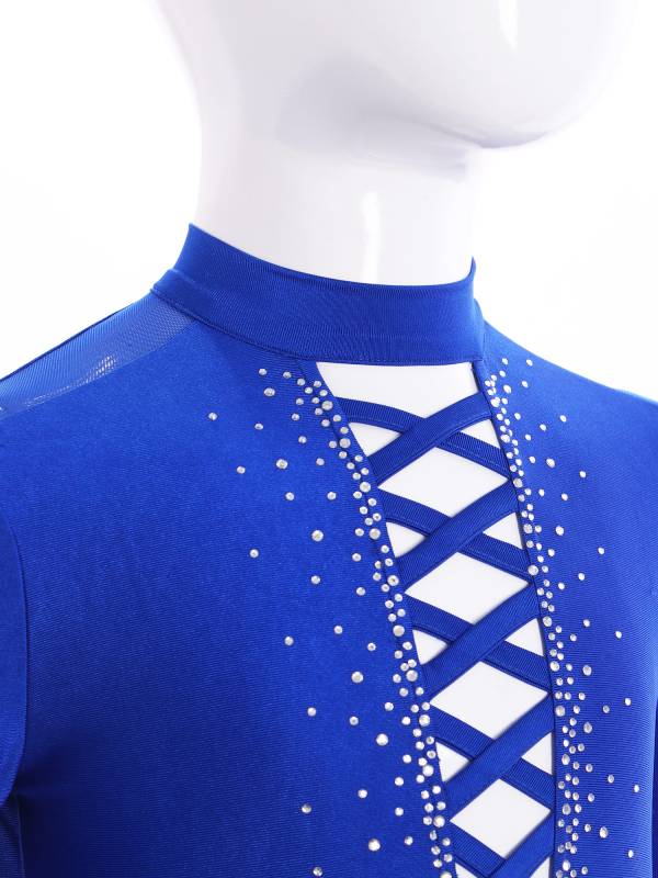 Kids Boys Glittery Rhinestones Long Sleeve Crisscross Front Gymnastics Leotard thumb