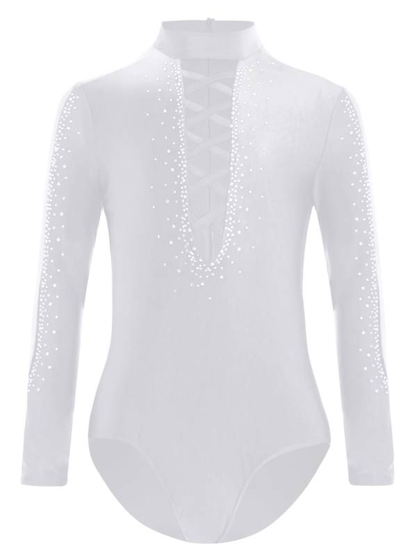 Kids Boys Glittery Rhinestones Long Sleeve Crisscross Front Gymnastics Leotard thumb