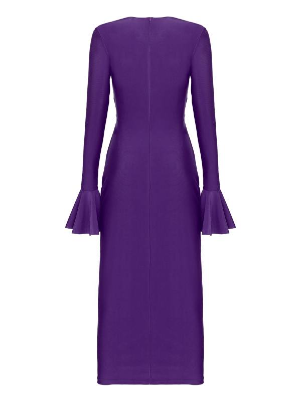 Women V Neck Long Sleeve Twisted Knot Cutout Pencil Dress for Cocktails thumb
