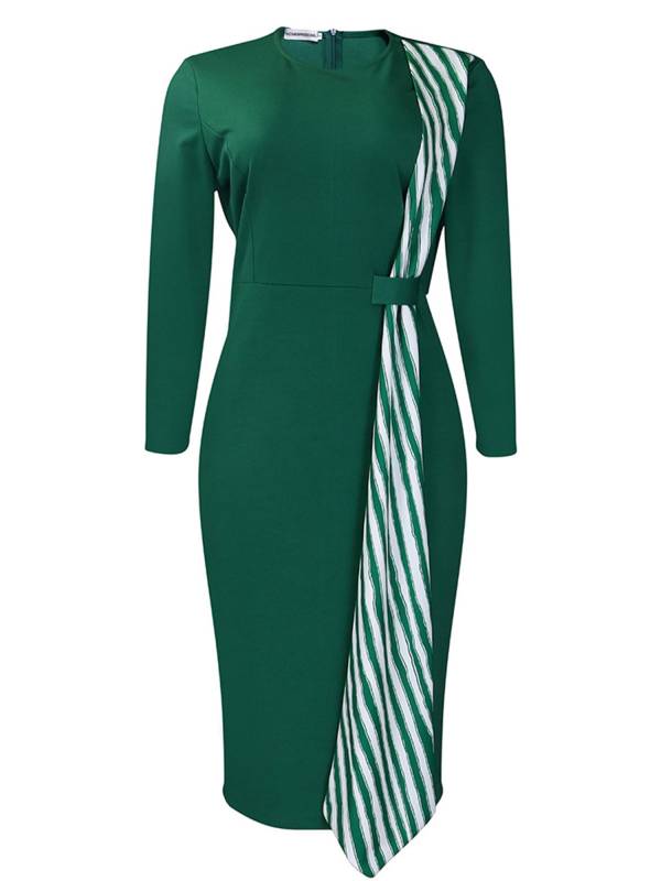 Women Long Sleeve Back Split Bodycon Pencil Dress for Office Work thumb