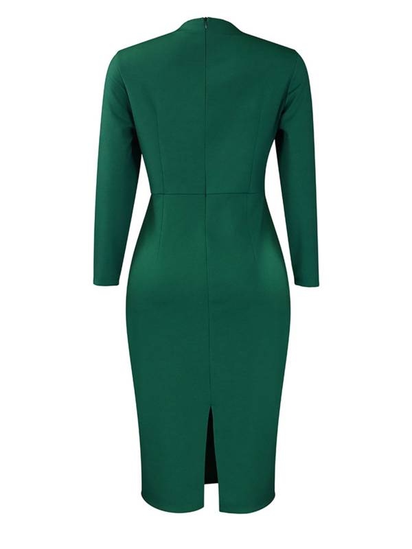 Women Long Sleeve Back Split Bodycon Pencil Dress for Office Work thumb