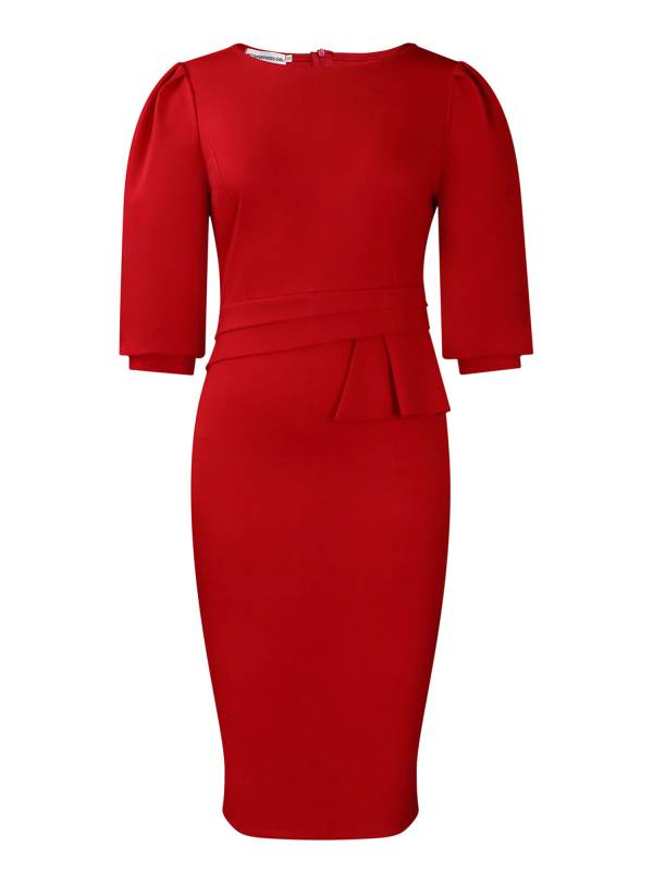 Women Solid Color Half Sleeve Ruffled Pencil Dress for Evening thumb
