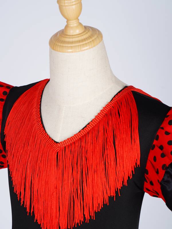 Kids Girls Short Sleeve Tassel V Neck Tiered Ruffles Flamenco Dress thumb