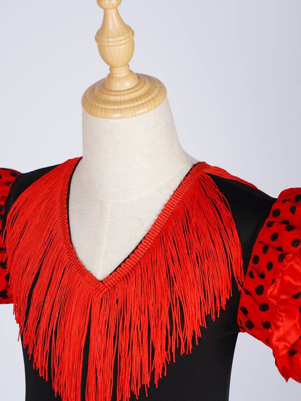 Kids Girls Short Sleeve Tassel V Neck Tiered Ruffles Flamenco Dress thumb
