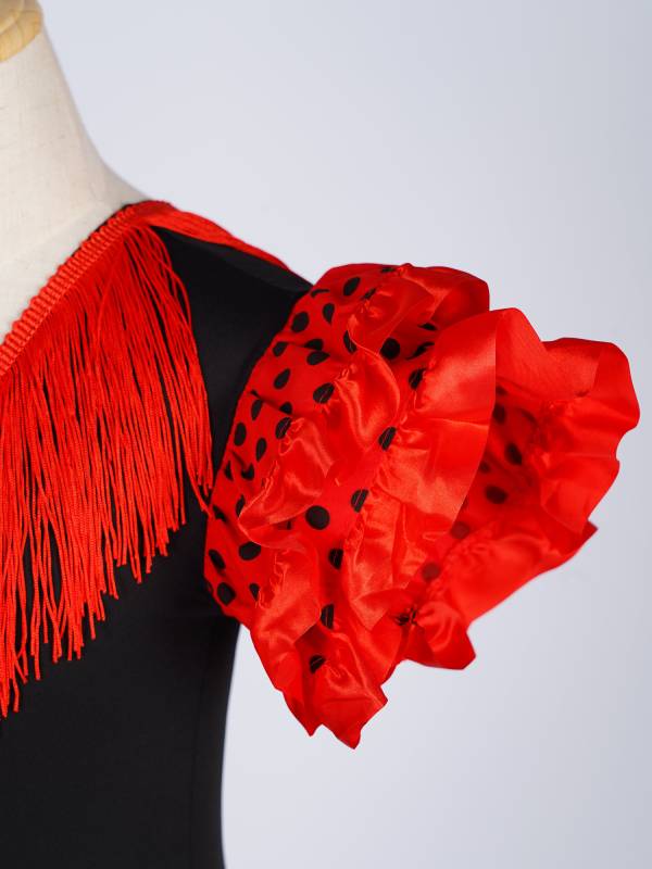 Kids Girls Short Sleeve Tassel V Neck Tiered Ruffles Flamenco Dress thumb