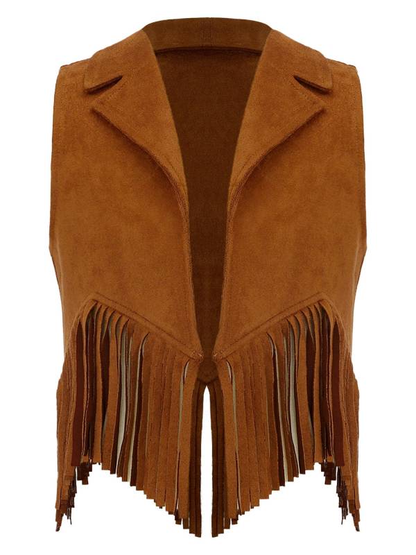 Kids Girl Sleeveless Suede Open Front Tassels Vest Cowboy Costume thumb