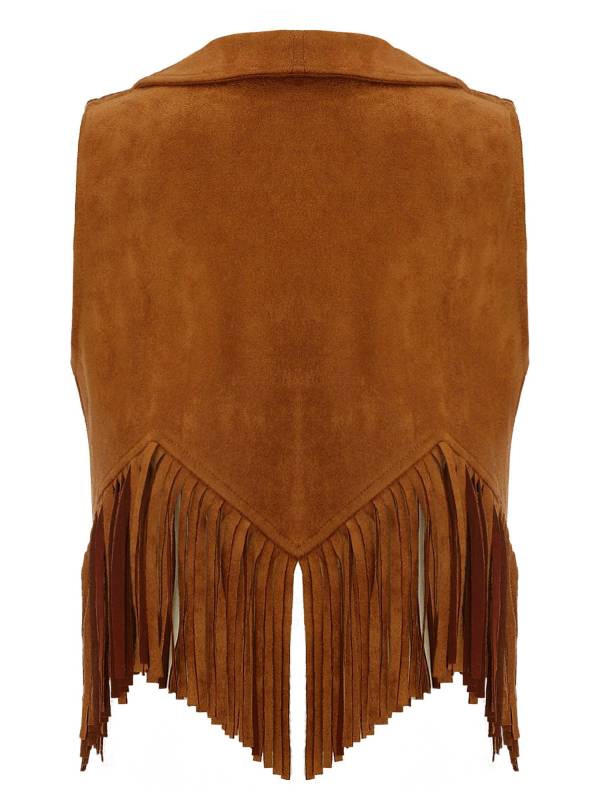 Kids Girl Sleeveless Suede Open Front Tassels Vest Cowboy Costume thumb